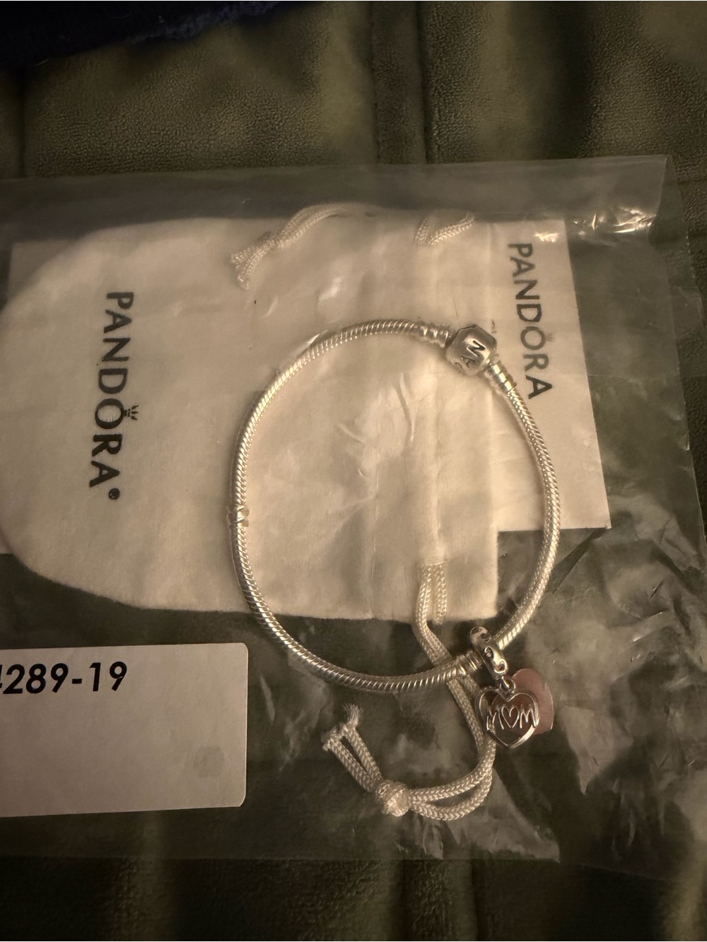 Pandora Silver Bracelet with 'Mom' Heart Charm - Silver